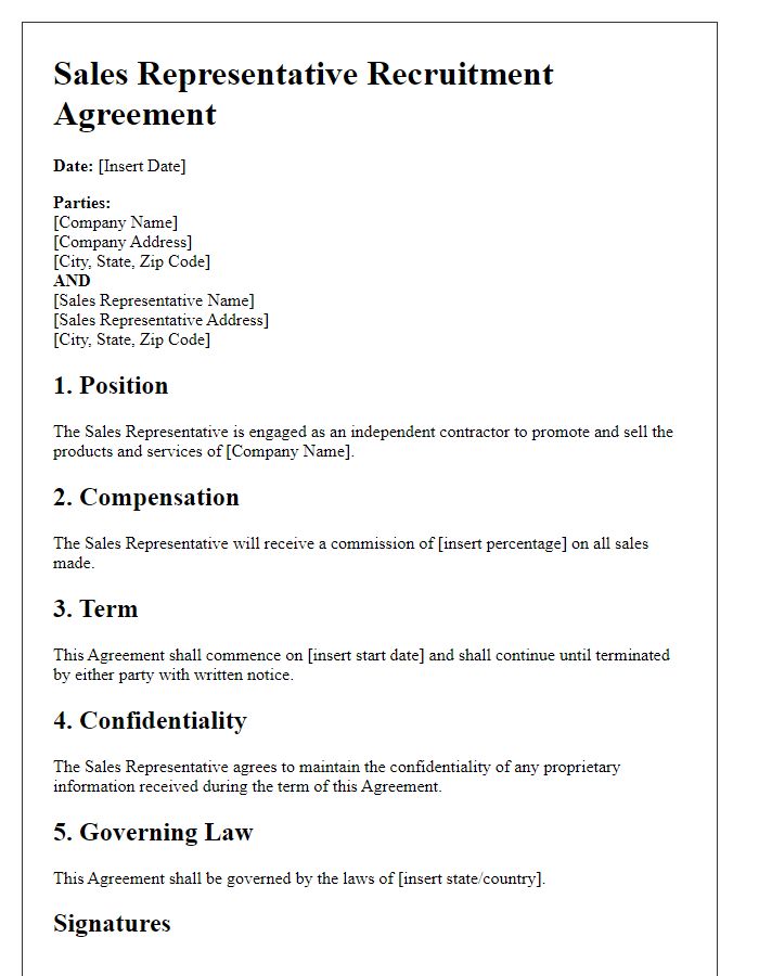 Letter template of Sales Representative Recruitment Agreement