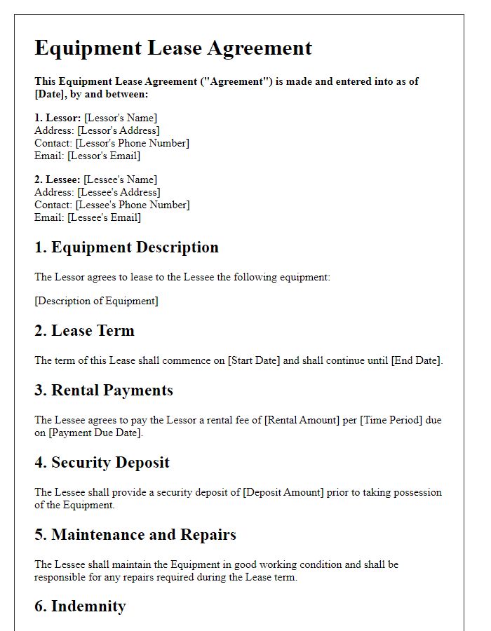 Letter template of Equipment Lease Agreement for Construction Machinery