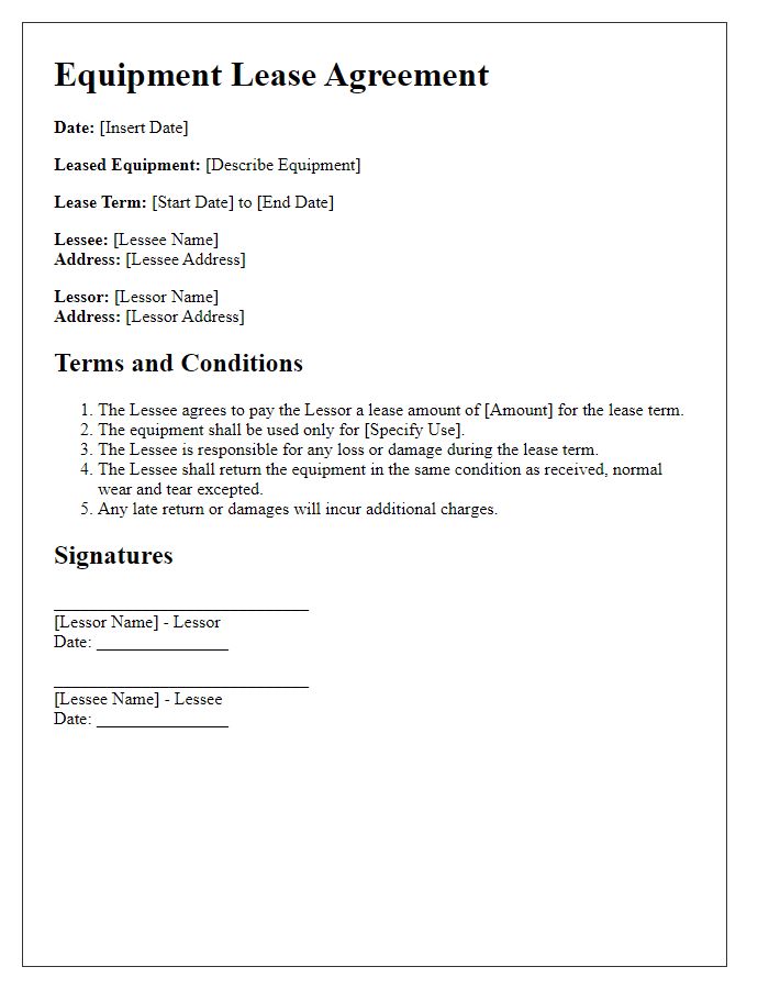 Letter template of Equipment Lease Agreement for Event Equipment