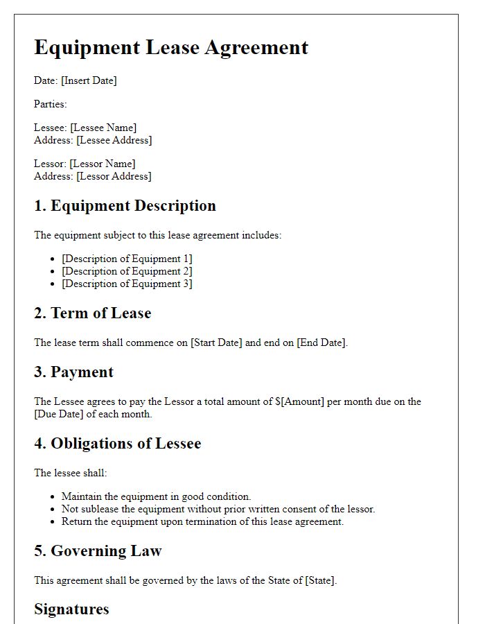 Letter template of Equipment Lease Agreement for IT Hardware