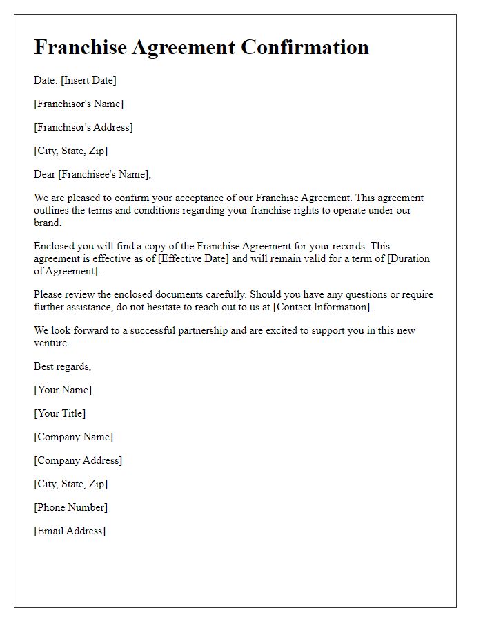 Letter template of Franchise Agreement Confirmation