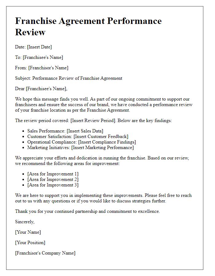 Letter template of Franchise Agreement Performance Review