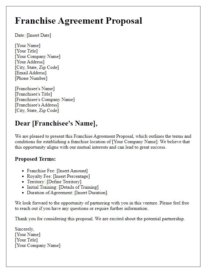 Letter template of Franchise Agreement Proposal