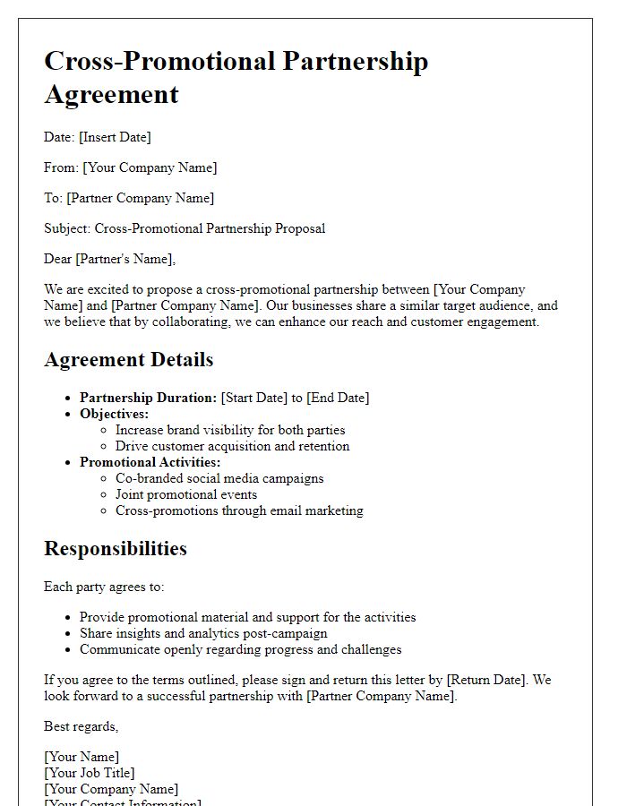 Letter template of cross-promotional partnership agreement