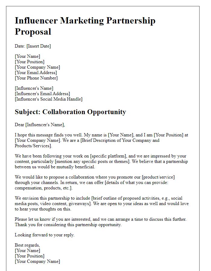 Letter template of influencer marketing partnership proposal