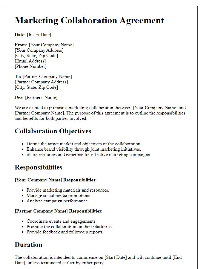 Letter template of marketing collaboration agreement