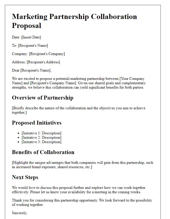 Letter template of marketing partnership collaboration proposal