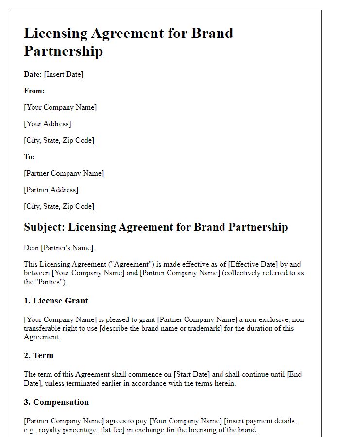 Letter template of licensing agreement for brand partnerships