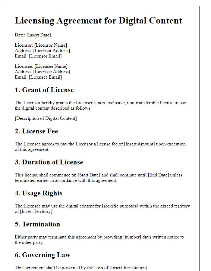 Letter template of licensing agreement for digital content