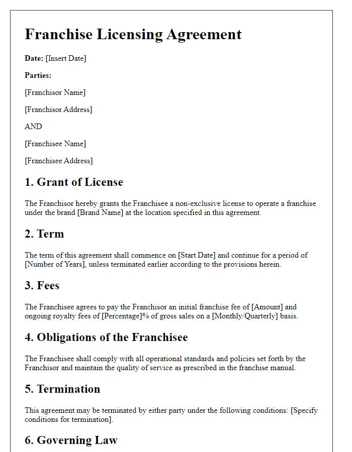 Letter template of licensing agreement for franchise operations