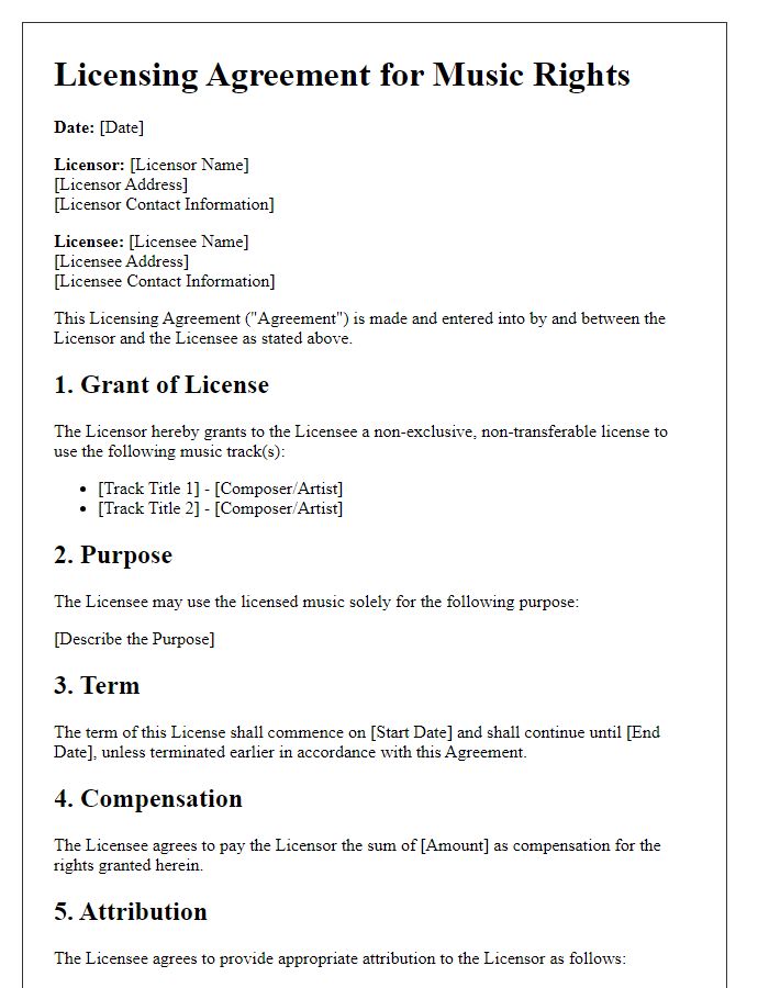 Letter template of licensing agreement for music rights