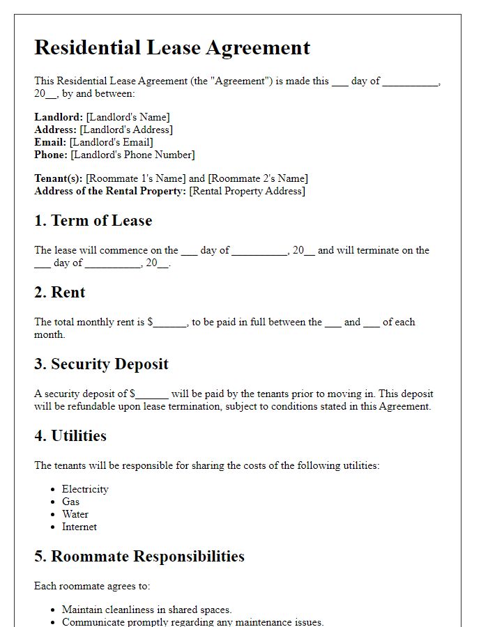 Letter template of residential lease agreement with roommate stipulations