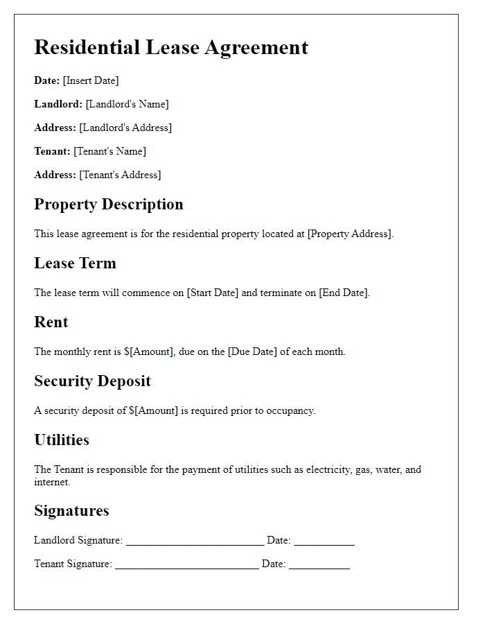 Letter template of residential lease agreement for tenants