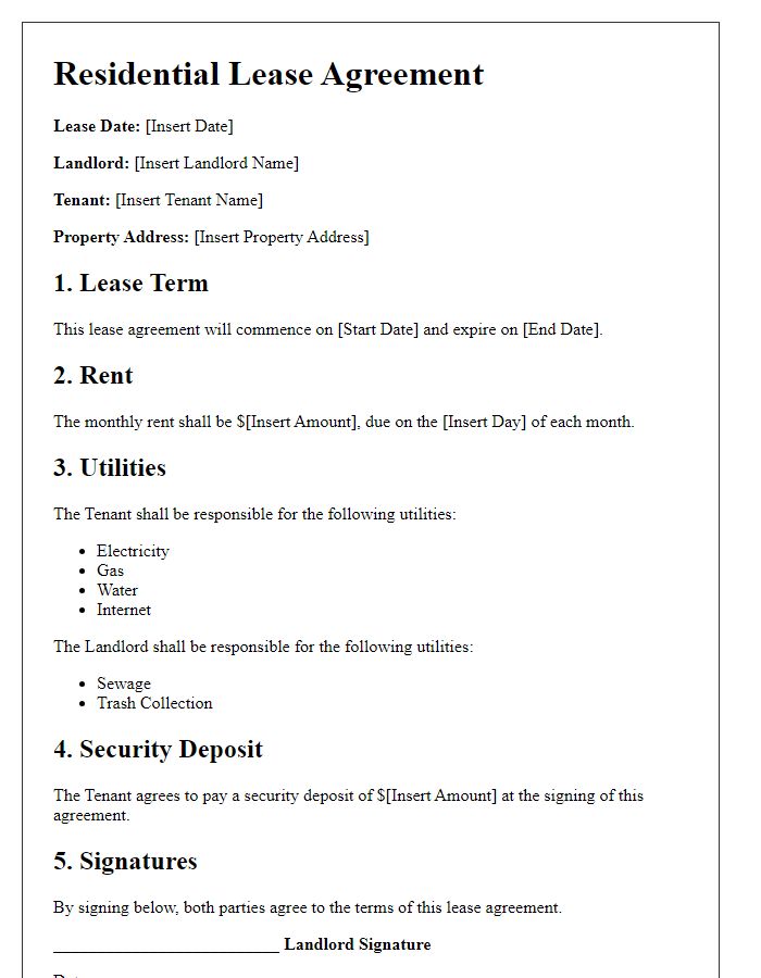 Letter template of residential lease agreement with utility responsibilities