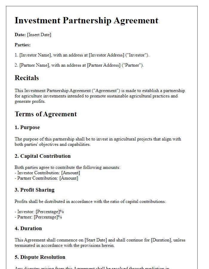 Letter template of Investment Partnership Agreement for Agriculture Investments