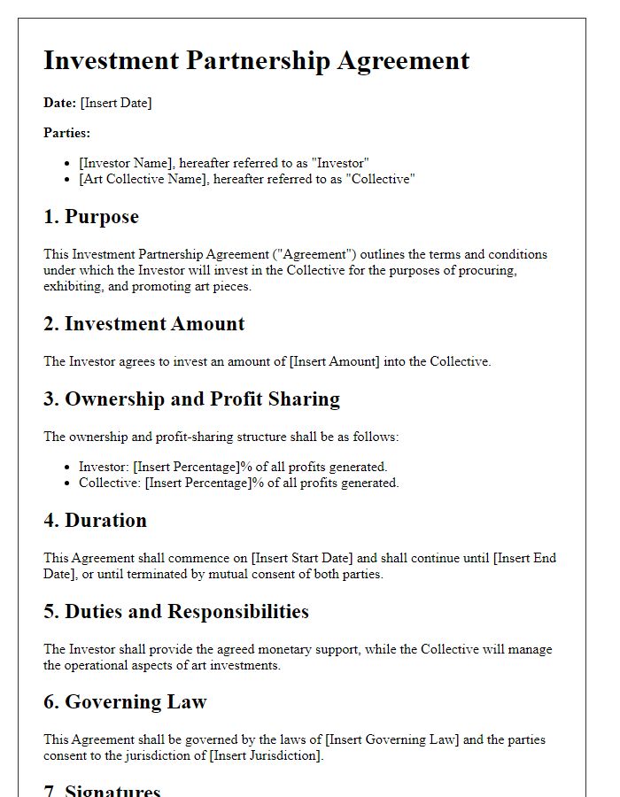 Letter template of Investment Partnership Agreement for Art Collectives