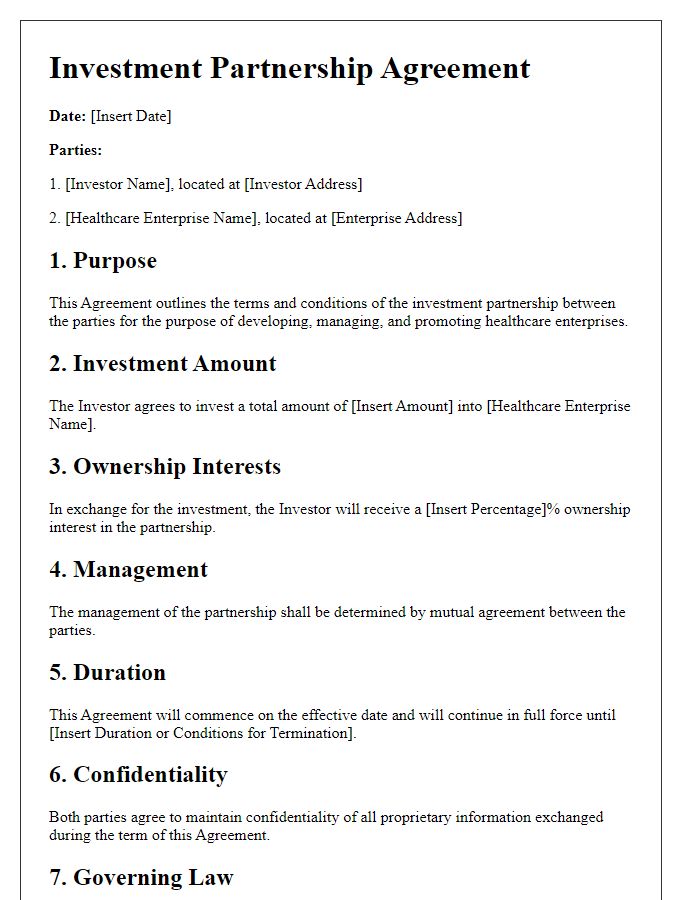 Letter template of Investment Partnership Agreement for Healthcare Enterprises