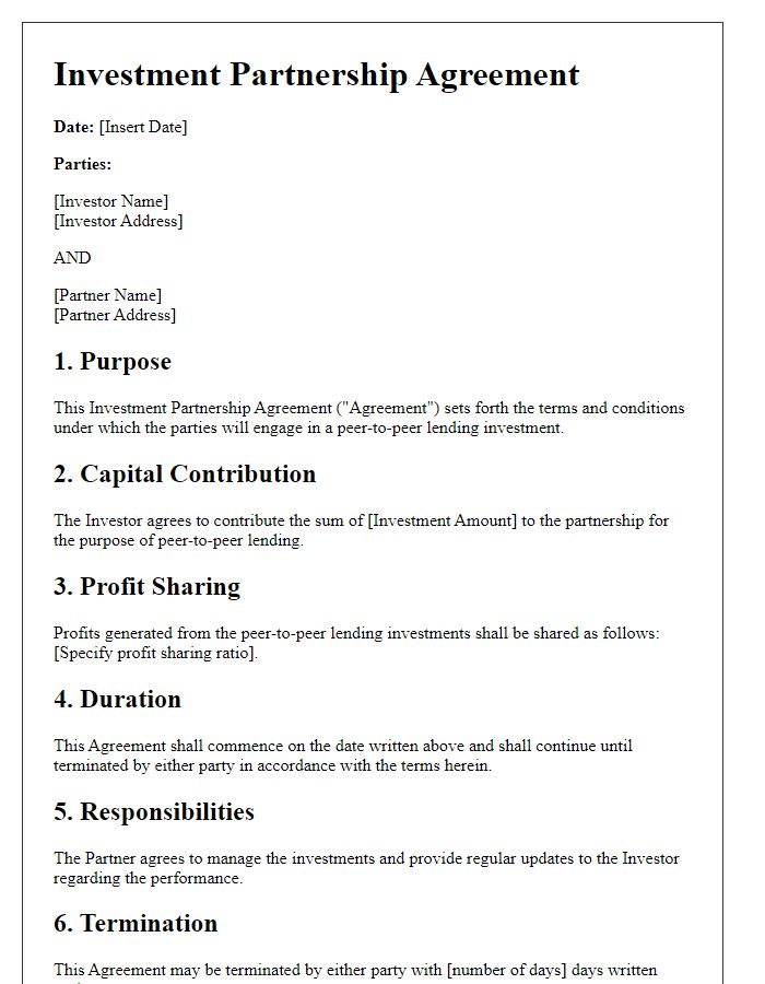 Letter template of Investment Partnership Agreement for Peer-to-Peer Lending