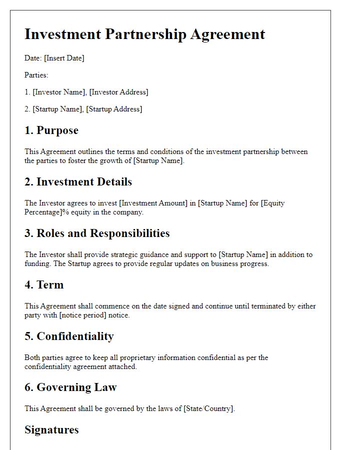 Letter template of Investment Partnership Agreement for Tech Startups