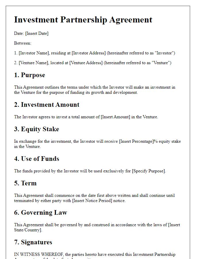 Letter template of Investment Partnership Agreement for Venture Capital Initiatives