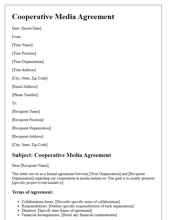 Letter template of Cooperative Media Agreement