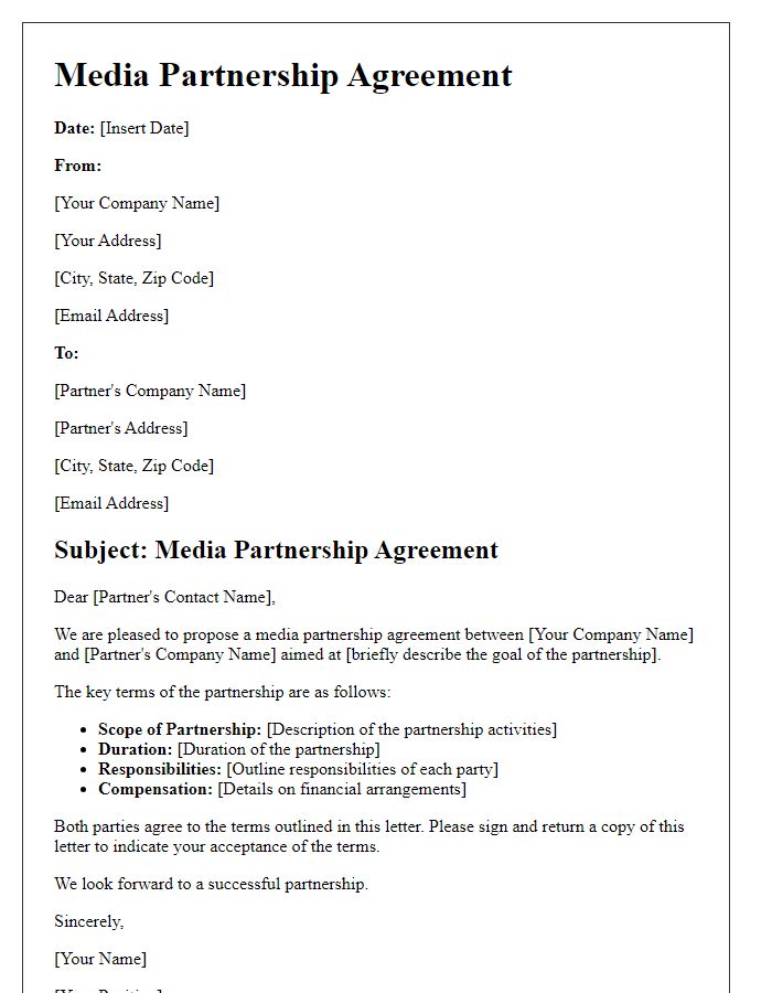 Letter template of Media Partnership Agreement