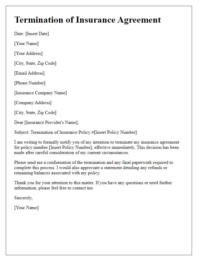 Letter template of formal termination of insurance agreement