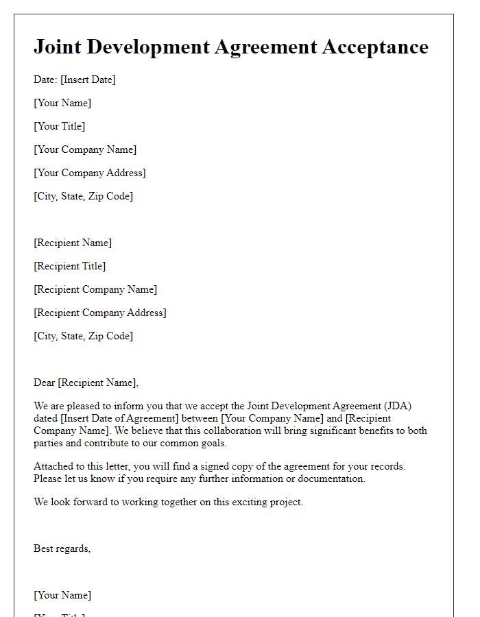 Letter template of Joint Development Agreement Acceptance