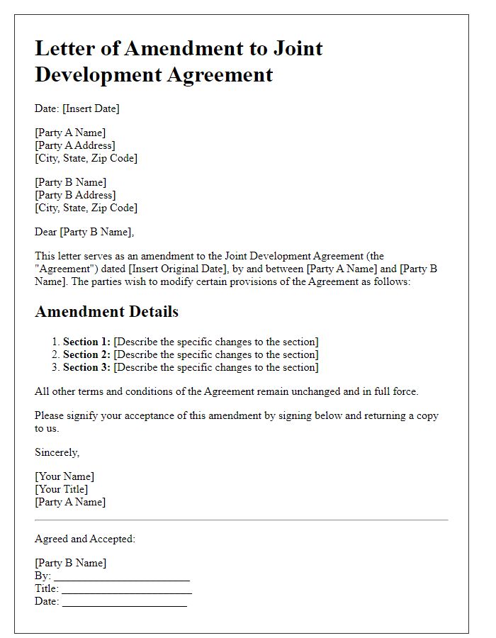 Letter template of Joint Development Agreement Amendment