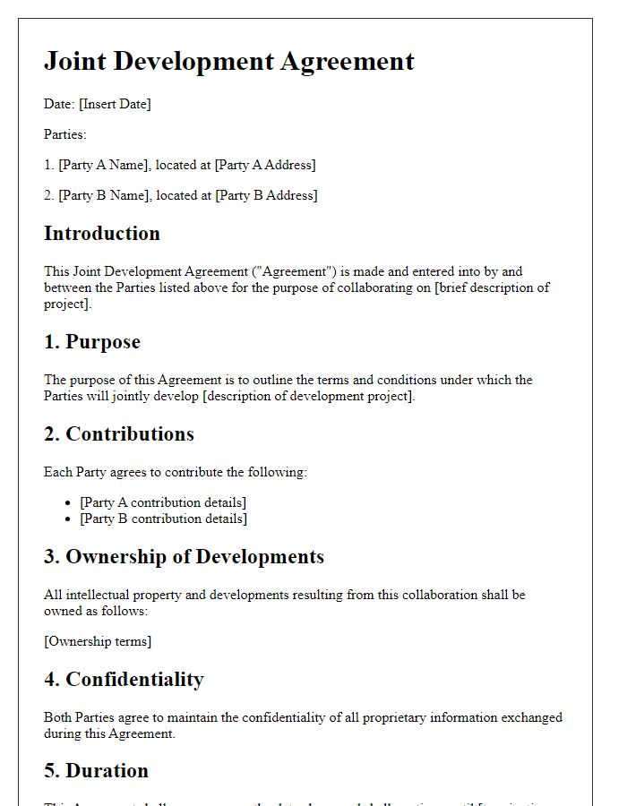 Letter template of Joint Development Agreement Draft