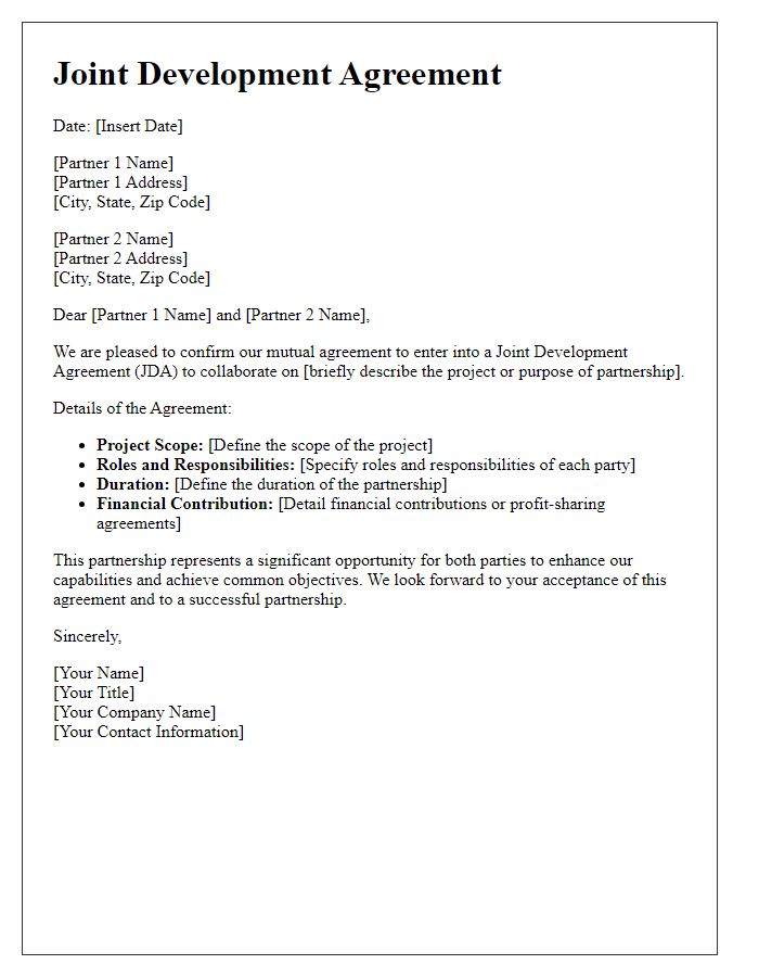 Letter template of Joint Development Agreement Partnership