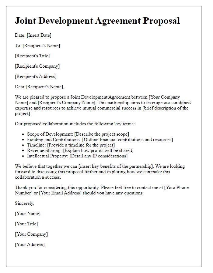 Letter template of Joint Development Agreement Proposal