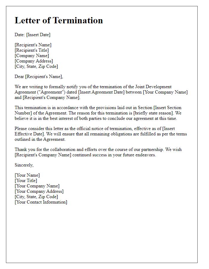 Letter template of Joint Development Agreement Termination