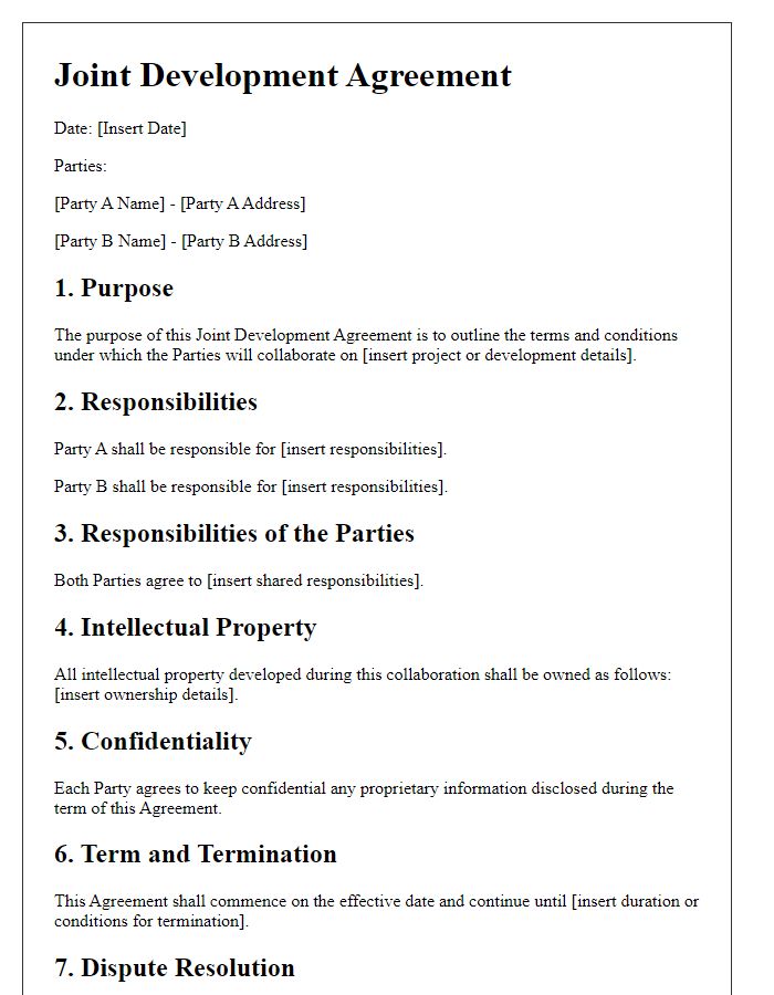 Letter template of Joint Development Agreement Terms