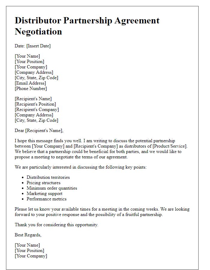 Letter template of Distributor Partnership Agreement Negotiation