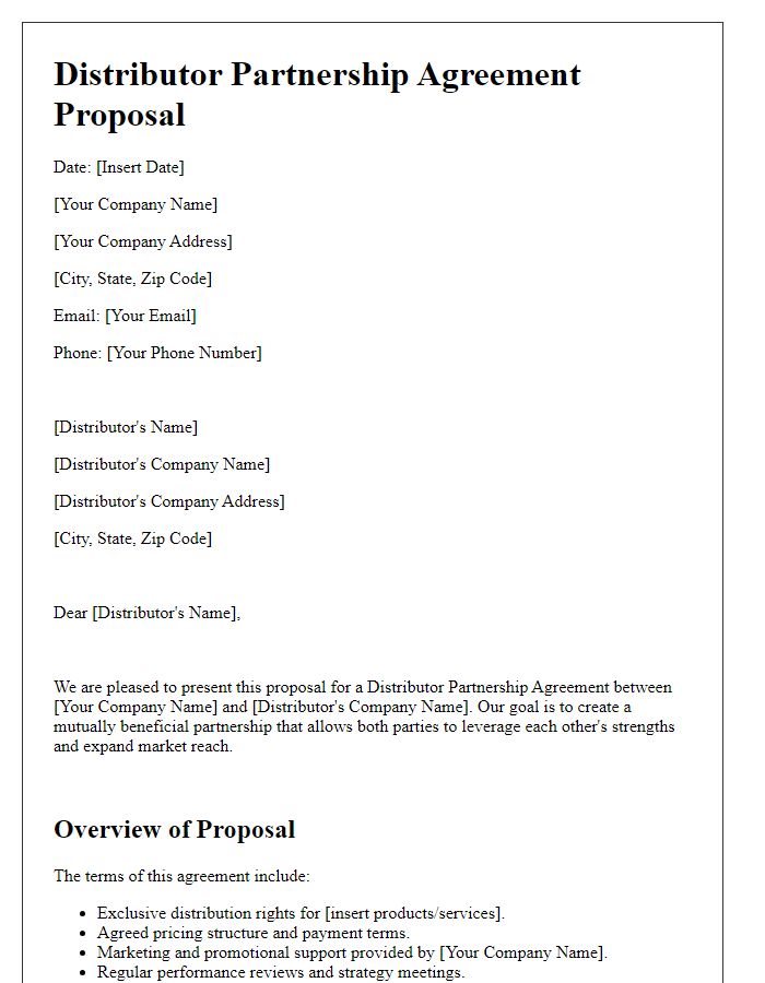 Letter template of Distributor Partnership Agreement Proposal