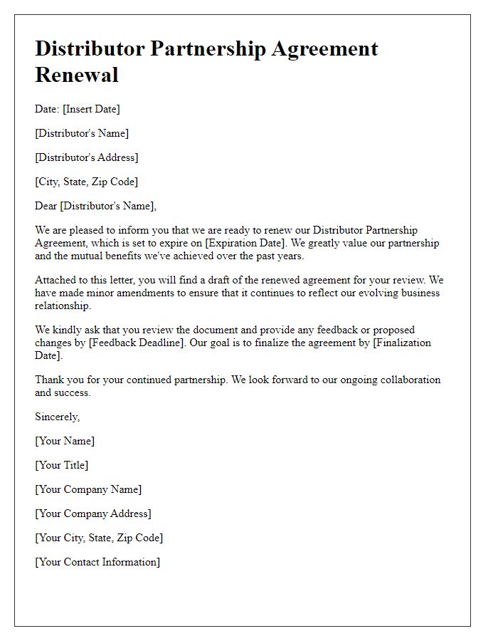 Letter template of Distributor Partnership Agreement Renewal