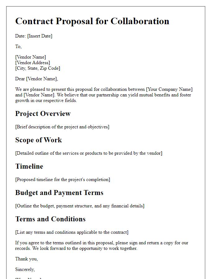 Letter template of contract proposal for external vendor collaboration