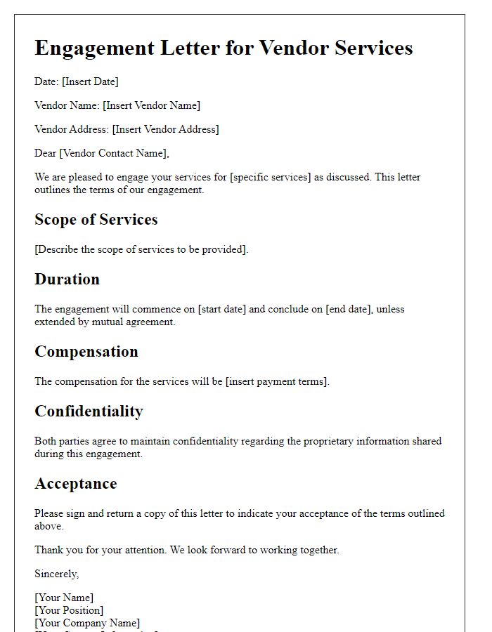 Letter template of engagement for vendor services