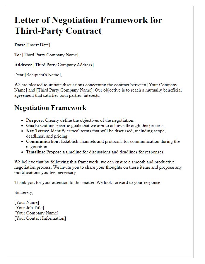 Letter template of negotiation framework for third-party contract