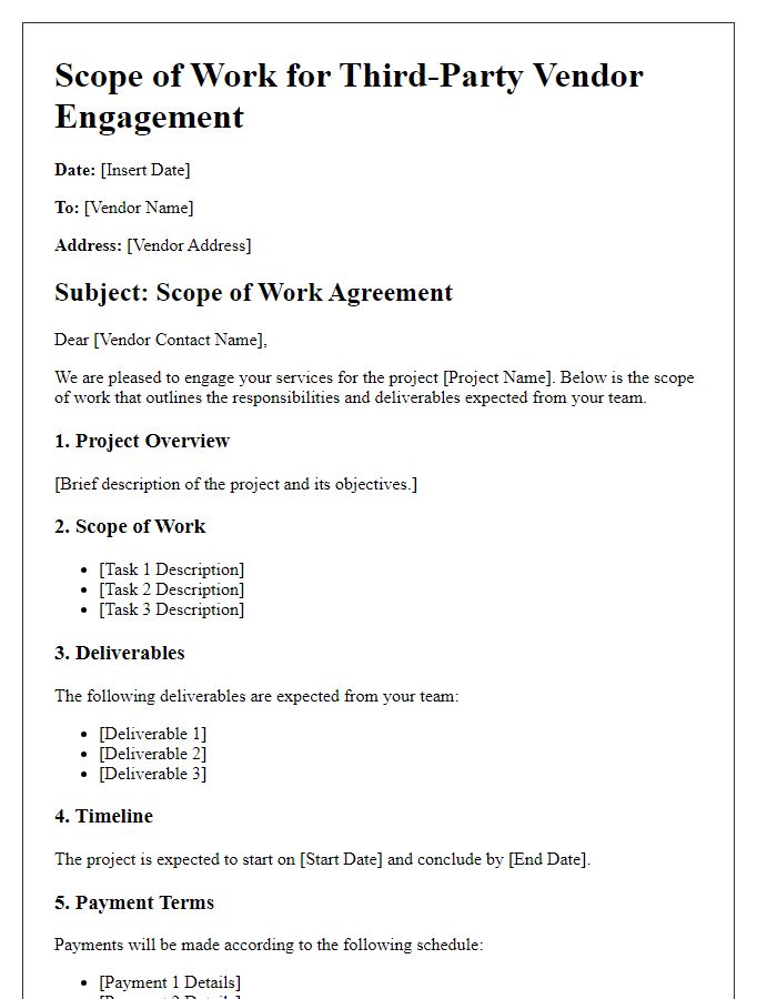 Letter template of scope of work for third-party vendor engagement