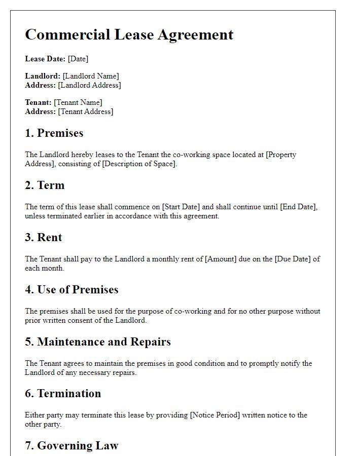 Letter template of Commercial Lease Agreement for Co-Working Space