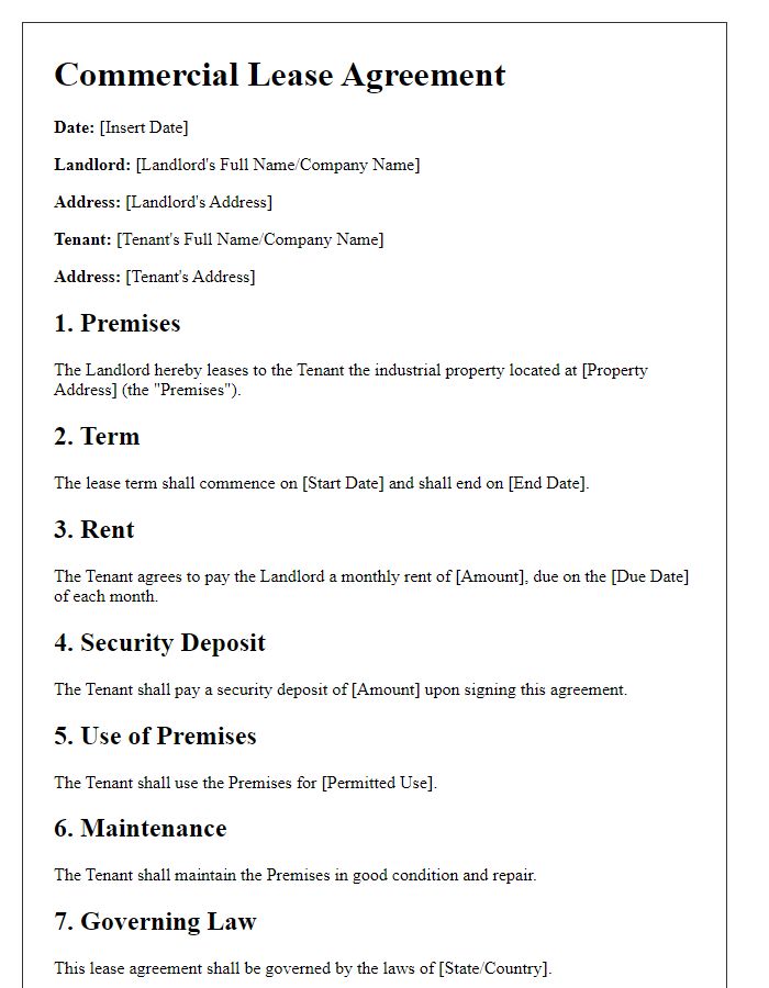 Letter template of Commercial Lease Agreement for Industrial Property