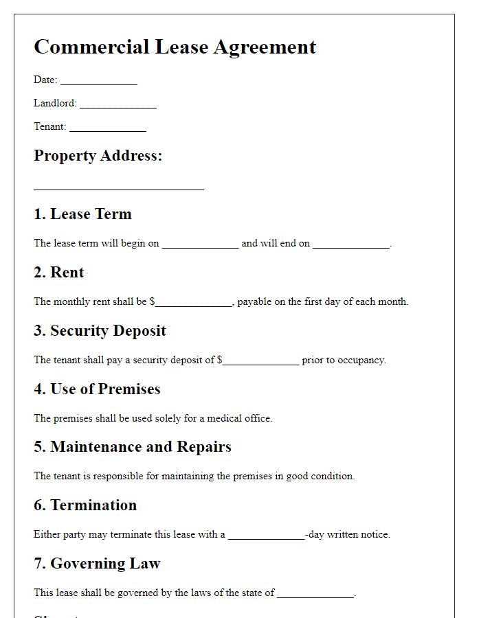 Letter template of Commercial Lease Agreement for Medical Office