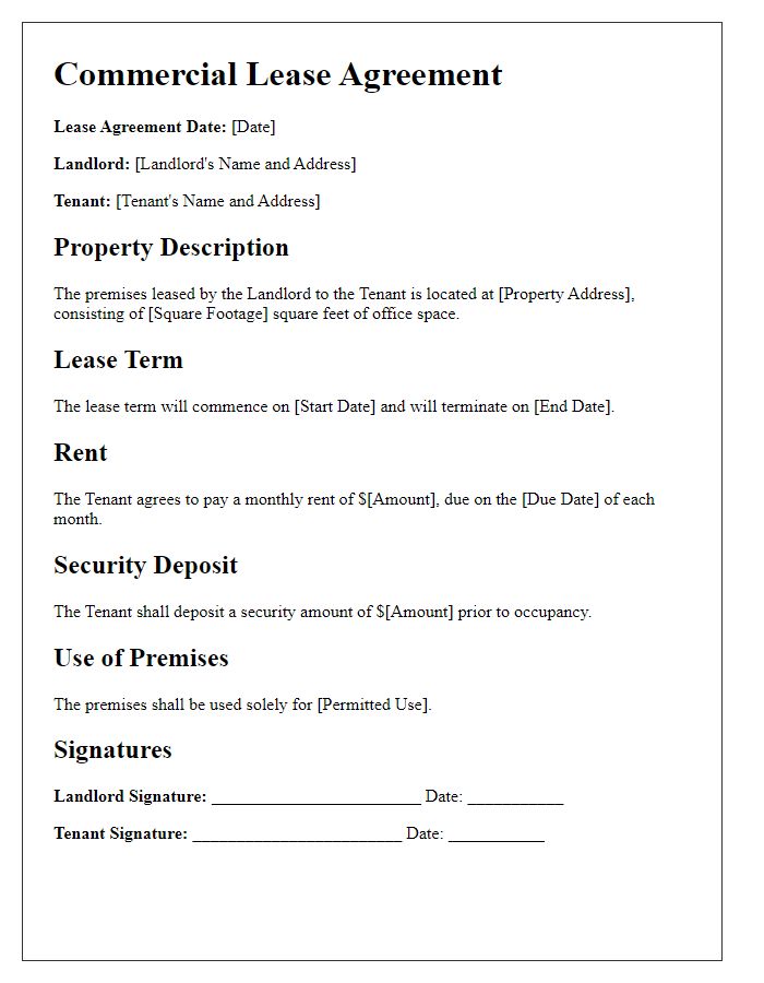 Letter template of Commercial Lease Agreement for Office Space