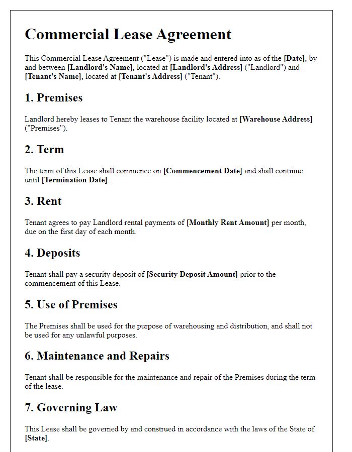 Letter template of Commercial Lease Agreement for Warehouse Facility