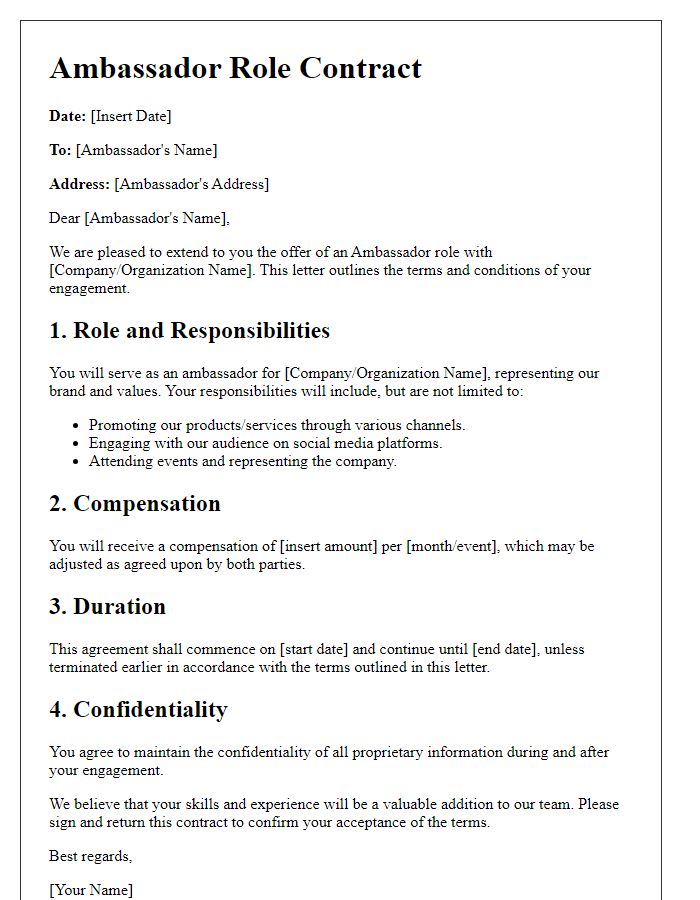 Letter template of ambassador role contract