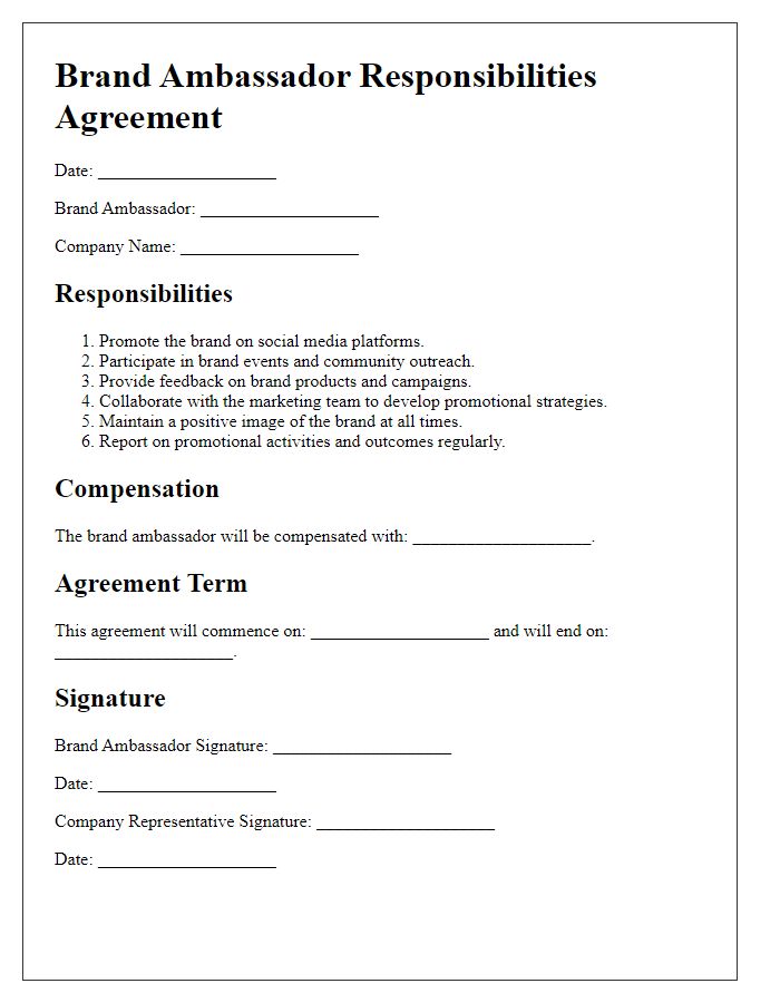 Letter template of brand ambassador responsibilities agreement