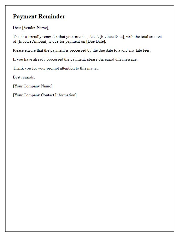 Letter template of automated vendor payment reminder