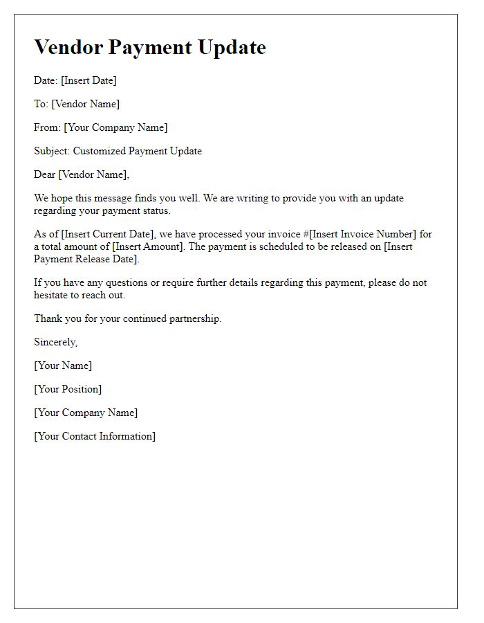 Letter template of customized vendor payment update